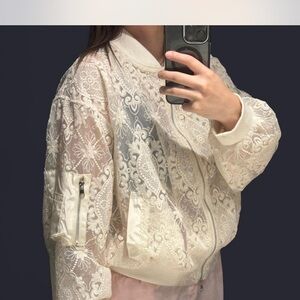Elegant Lace Bomber Jacket - Cream